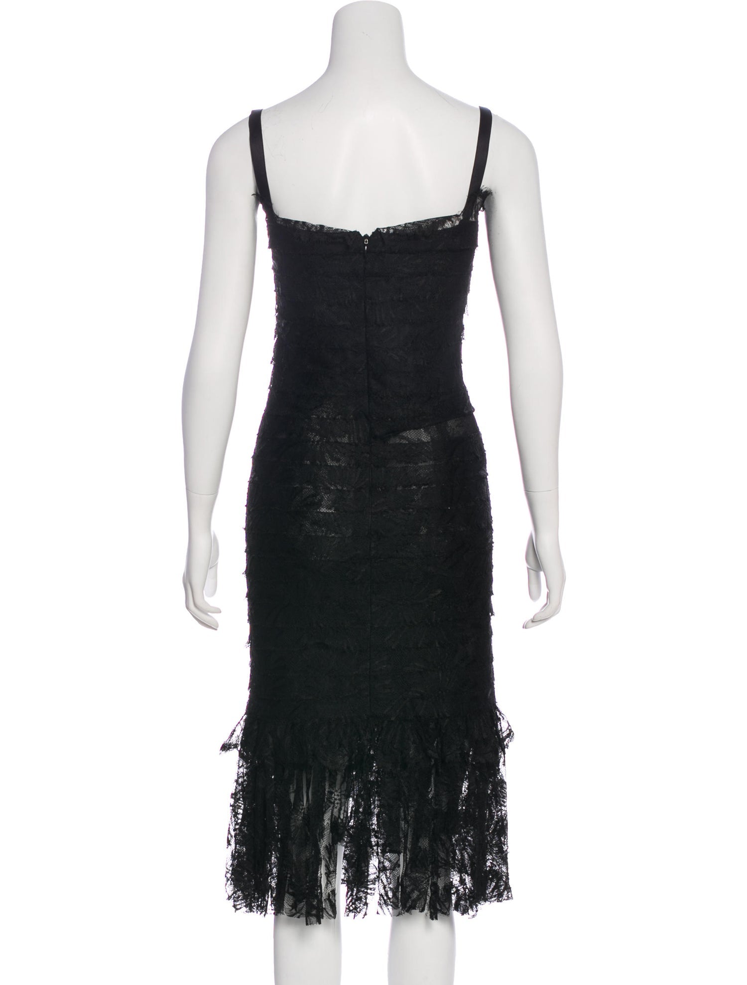 Chanel 06C Black Long Lace Dress with Ruffle Trim Satin Straps 38 シャネル  ブラック・レース・ワンピース 即発