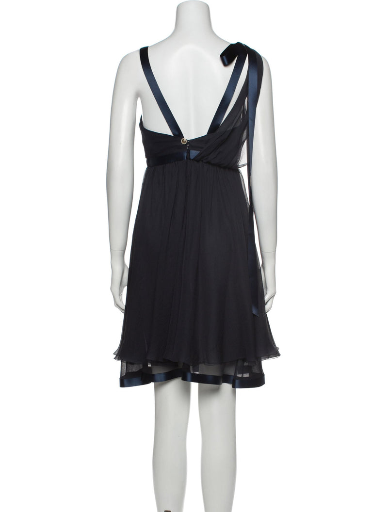 CHANEL 07S Dark Navy Silk Camellia Dress 34 42 シャネル ダークネイビー・シルク・カメリア・ワンピース  即発