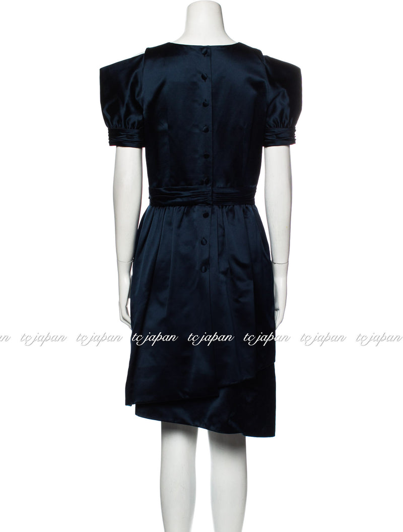 CHANEL 08C Navy Silk Dress 38 シャネル ネイビー・シルク・ドレス・ワンピース 即発