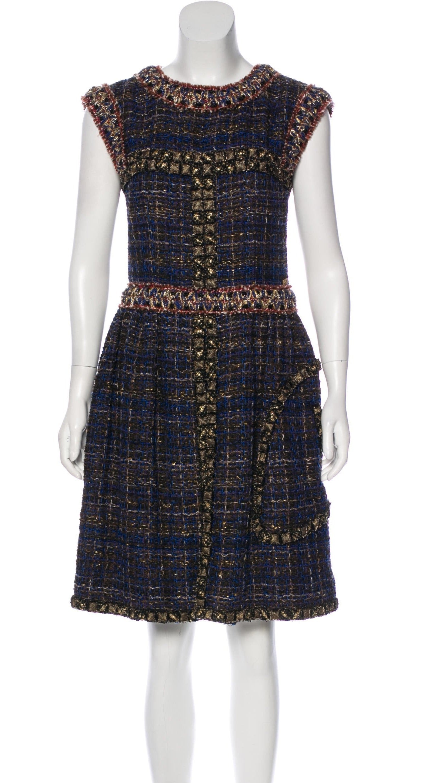 CHANEL 11PF Navy Blue Braid Trimming Tweed Dress 40 シャネル ネイビー ブルー ブレイドトリム  ツイード ワンピース 即発