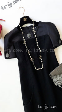 CHANEL 15B Black Wool Silk Tweed Dress 38 シャネル ブラック・ウール・シルク・ツイード・ワンピース