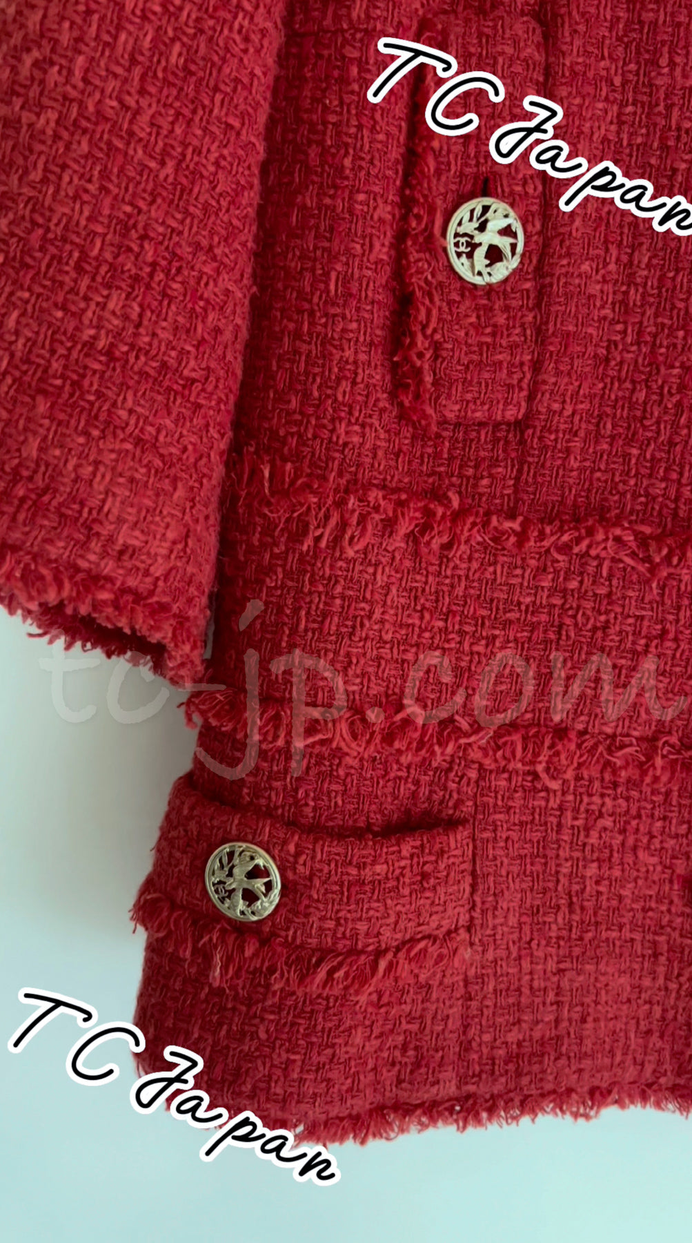 CHANEL 10S Red Coral Lesage Jacket 34 シャネル レッド・コーラル・ルサージュツイード・ジャケット