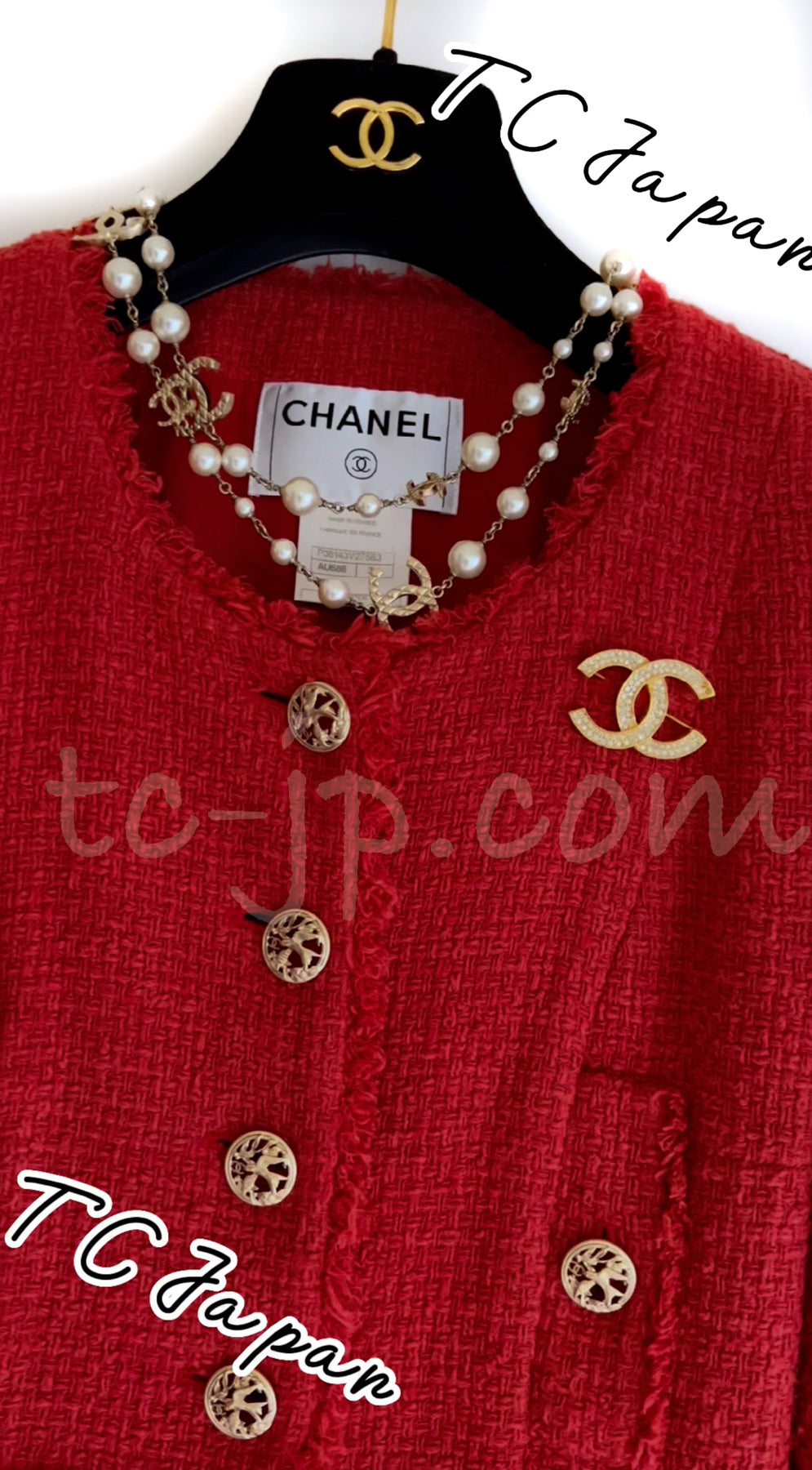 CHANEL 10S Red Coral Lesage Jacket 34 シャネル レッド・コーラル・ルサージュツイード・ジャケット