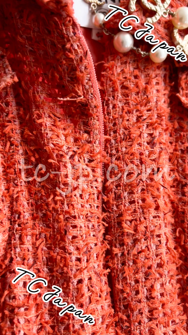 CHANEL 17C Coral Orange Zipper Cotton Tweed Dress 38 シャネル コーラル・オレンジ・コットン・ジッパー・ワンピース 即発