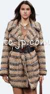 CHANEL 17B Beige Striped Belt Knit Cardigan Jacket Coat 34 シャネル・ベージュ・ストライプ・ニット・ベルト コート