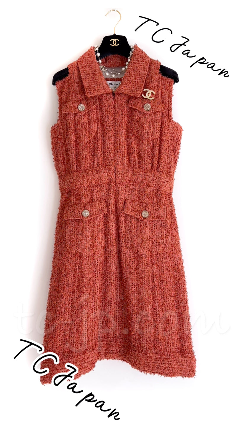 CHANEL 17C Coral Orange Zipper Cotton Tweed Dress 38 40 シャネル コーラル オレンジ コットン ジッパー ワンピース 即発