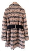 CHANEL 17B Beige Striped Belt Knit Cardigan Jacket Coat 34 シャネル・ベージュ・ストライプ・ニット・ベルト コート