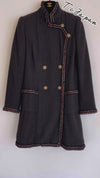 CHANEL 10PF Dark Brown Metallic Trim Wool Coat Dress 40 42 シャネル ダークブラウン メタリック トリム  ウール コート ワンピース 即発