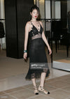 Chanel 06C Black Long Lace Dress with Ruffle Trim Satin Straps 38 シャネル ブラック・レース・ワンピース 即発