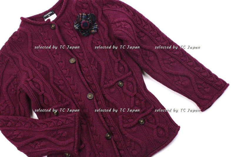 CHANEL 13PF Wine Red Navy Cashmere Cardigan 36 38 40 シャネル ワインレッド・ネイビー・カシミア・カーディガン - シャネル TC JAPAN