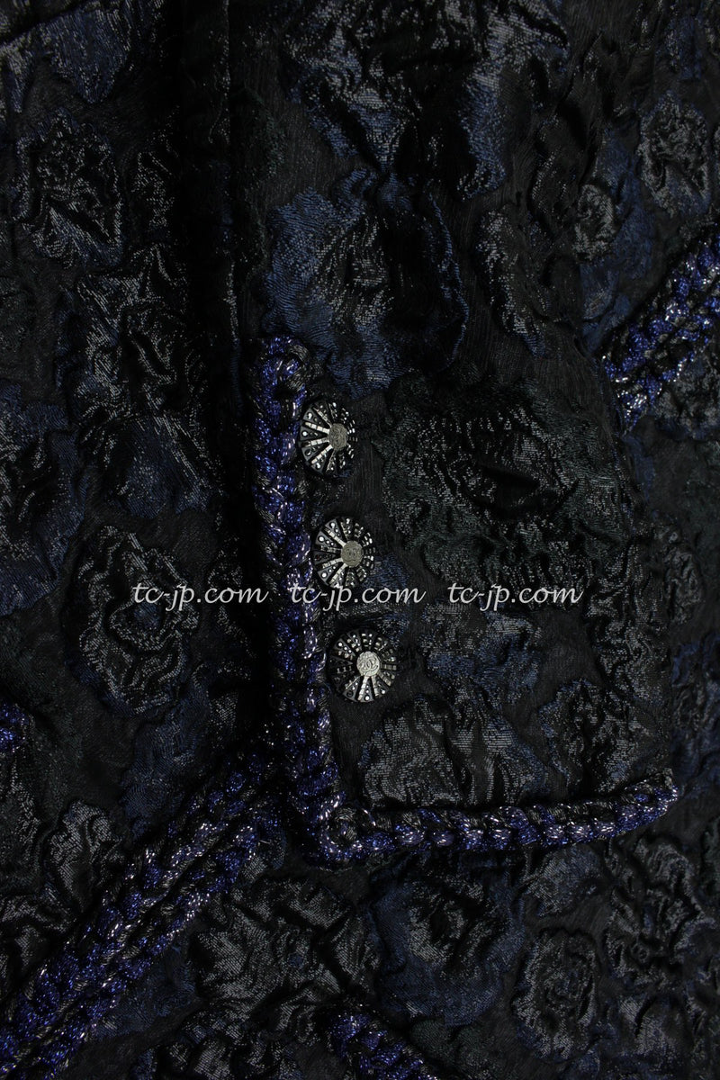 CHANEL 16B Black Navy Camellia Jacket Coat 34 シャネル カメリア 3D・ジャケット・コート