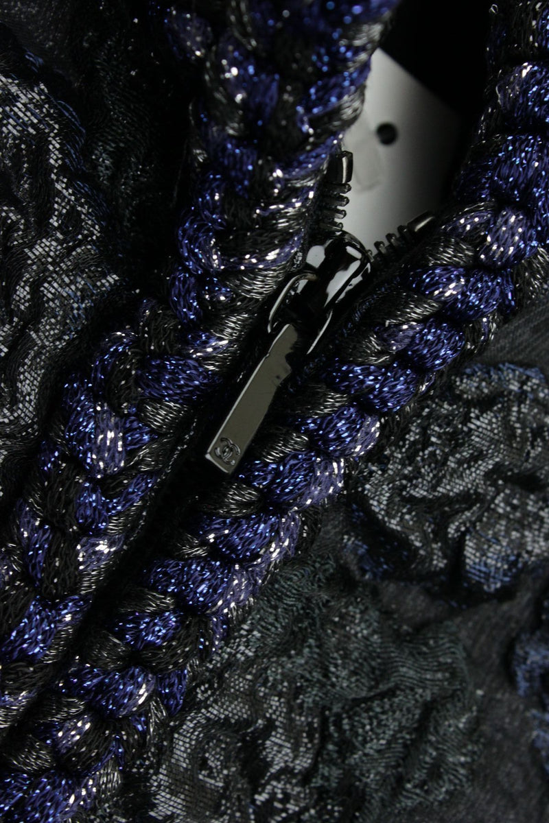 CHANEL 16B Black Navy Camellia Jacket Coat 34 シャネル カメリア 3D・ジャケット・コート
