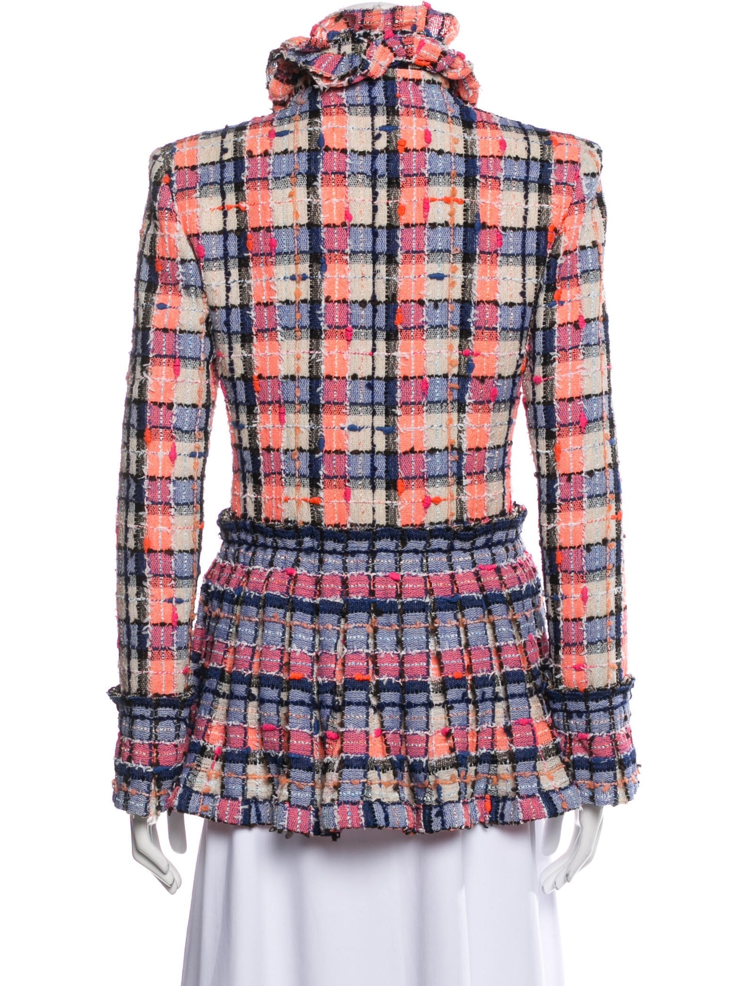 CHANEL 20S Pink Raffle Stand Collar Tweed Jacket 38 シャネル  ピンク・ツイード・ラッフル・スタンドカラー・ジャケット