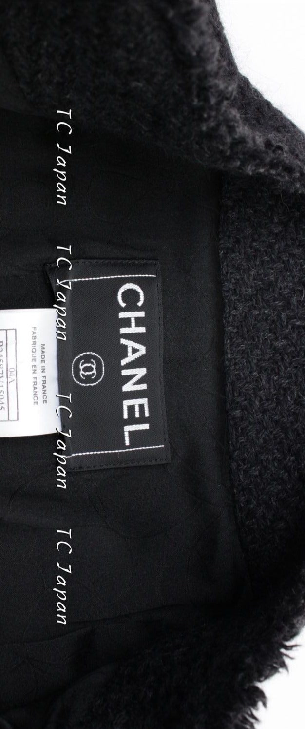 CHANEL 04A Black Wool Jacket Black 42 シャネル ブラック ウール フリンジ ツイード ジャケット 即発