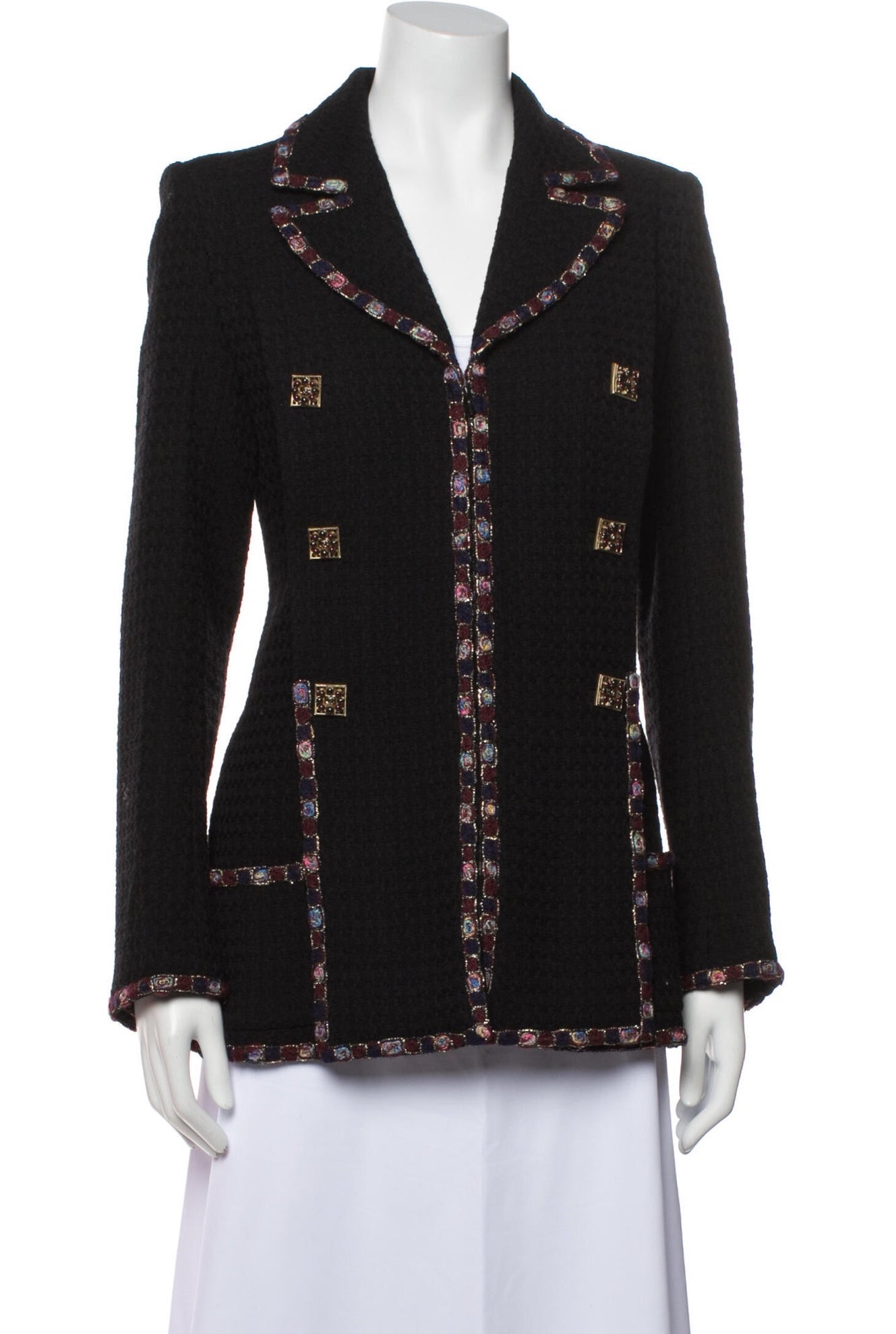 CHANEL 11PF Gripoix Button Wool Tweed Jacket Coat 36 シャネル  ジュエリーボタン・ウール・ツイード・ジャケット・コート