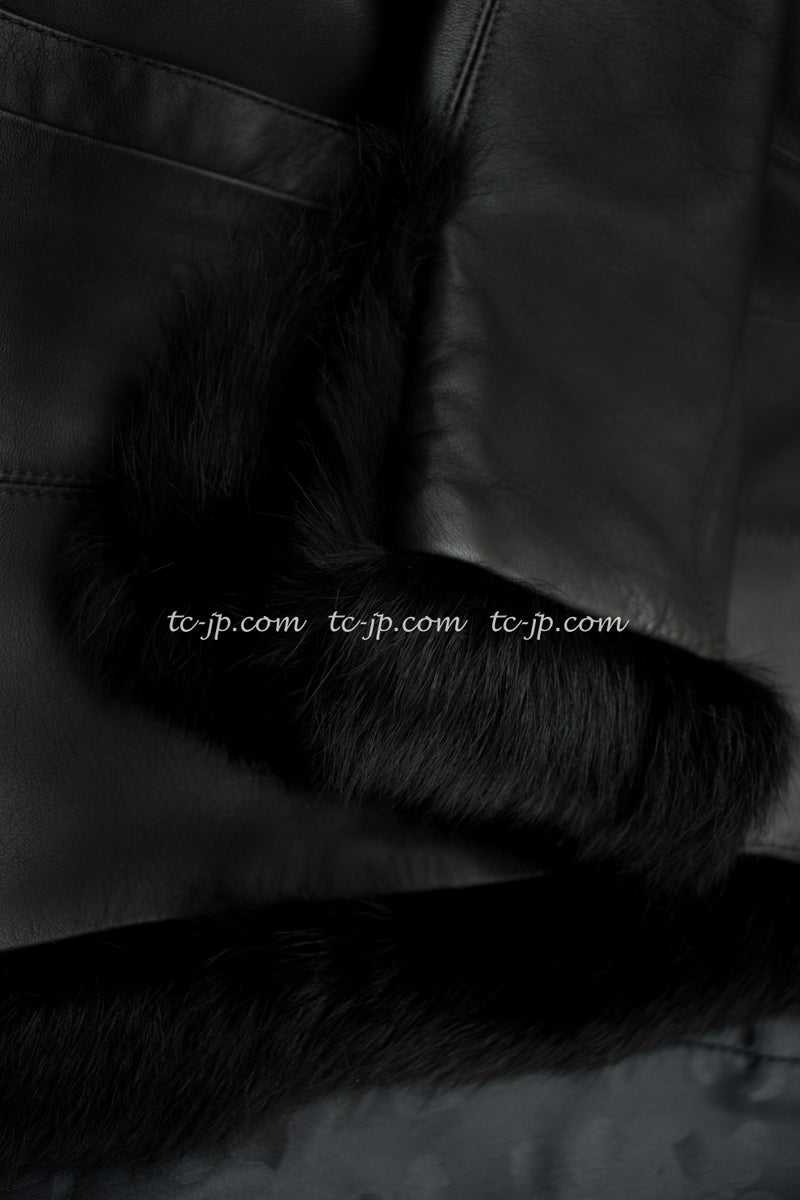 CHANEL 02A Charcoal Gray Brown Black Lambskin leather Rabbit Fur Jacket 34 シャネル チャコールグレー・ラムスキン・レザー・ラビットファー・チャコールグレー・ブラウン・ブラックジャケット 即発