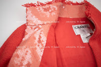 CHANEL 08C Coral Red Fringe Embellished Boucle Jacket Dress 38 シャネル コーラル・スパンコール・ジャケット・ワンピース - CHANEL TC JAPAN
