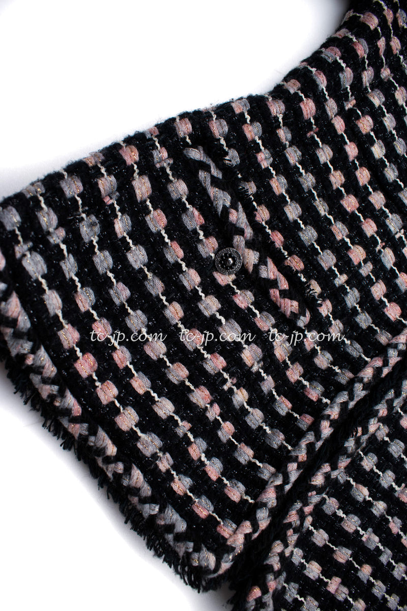 CHANEL 06A Black Metallic Multicolor Tweed Jacket Skirt 34 シャネル ブラック・メタリック・ツイード・ジャケット・スカート