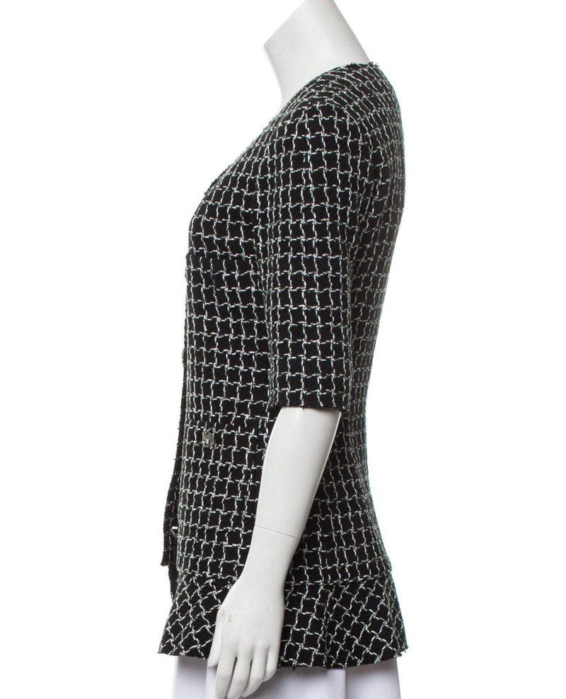 CHANEL 12S Black Ivory Metallic Tweed Jacket 40 42 シャネル ブラック・アイボリー・メタリック・ツイード・ジャケット