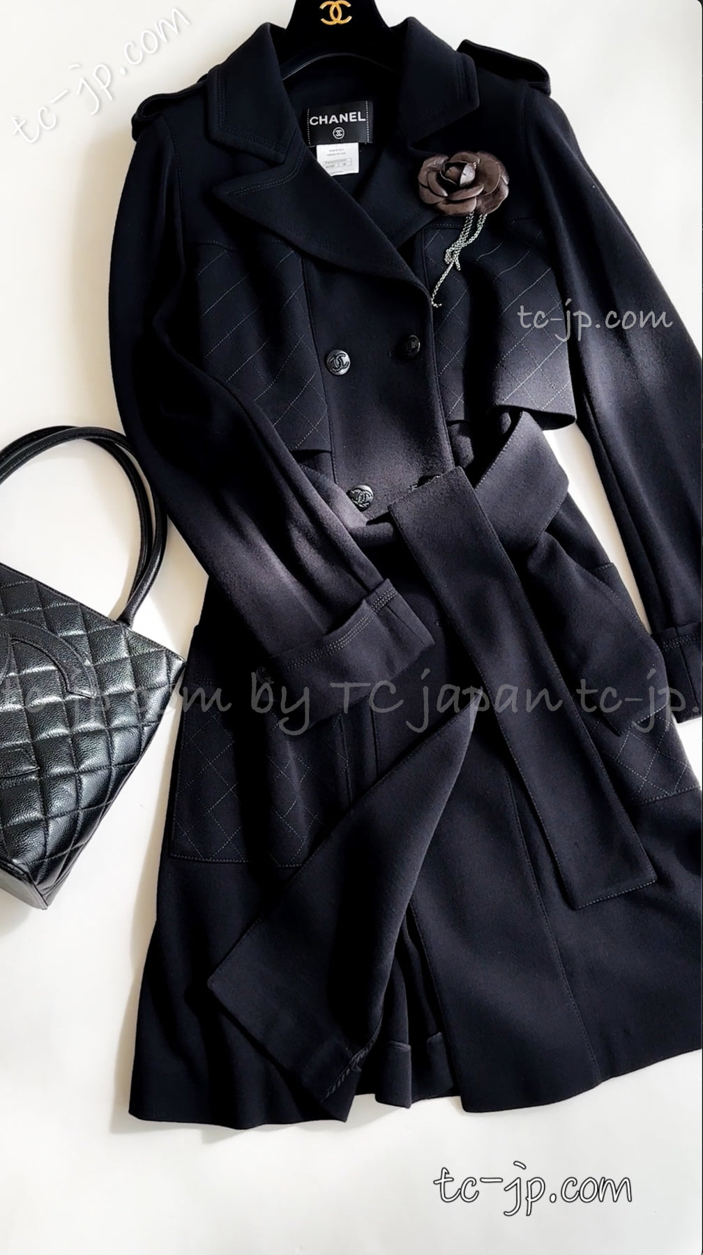 CHANEL 11A Wool Jersey Trench Coat Black or Grey 38 シャネル ブラック・グレー・トレンチ・コート  即発