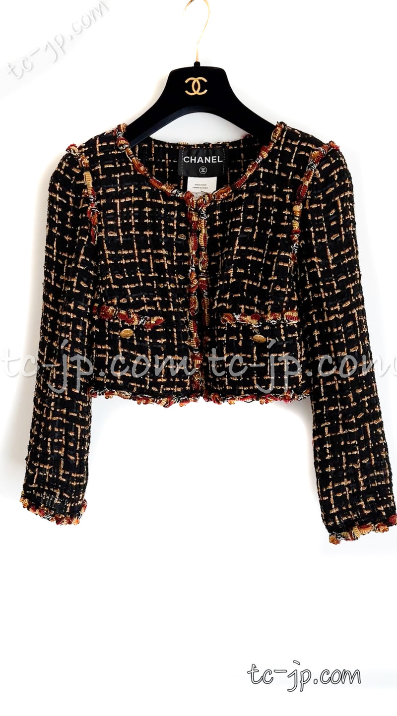 CHANEL 11C Black Brown Gold Beaded Braided Trim Jacket Dress 36 シャネル ブラック・ブラウン・ゴールド・ビーズ・ブレイドトリム・ジャケット・ワンピース 即発