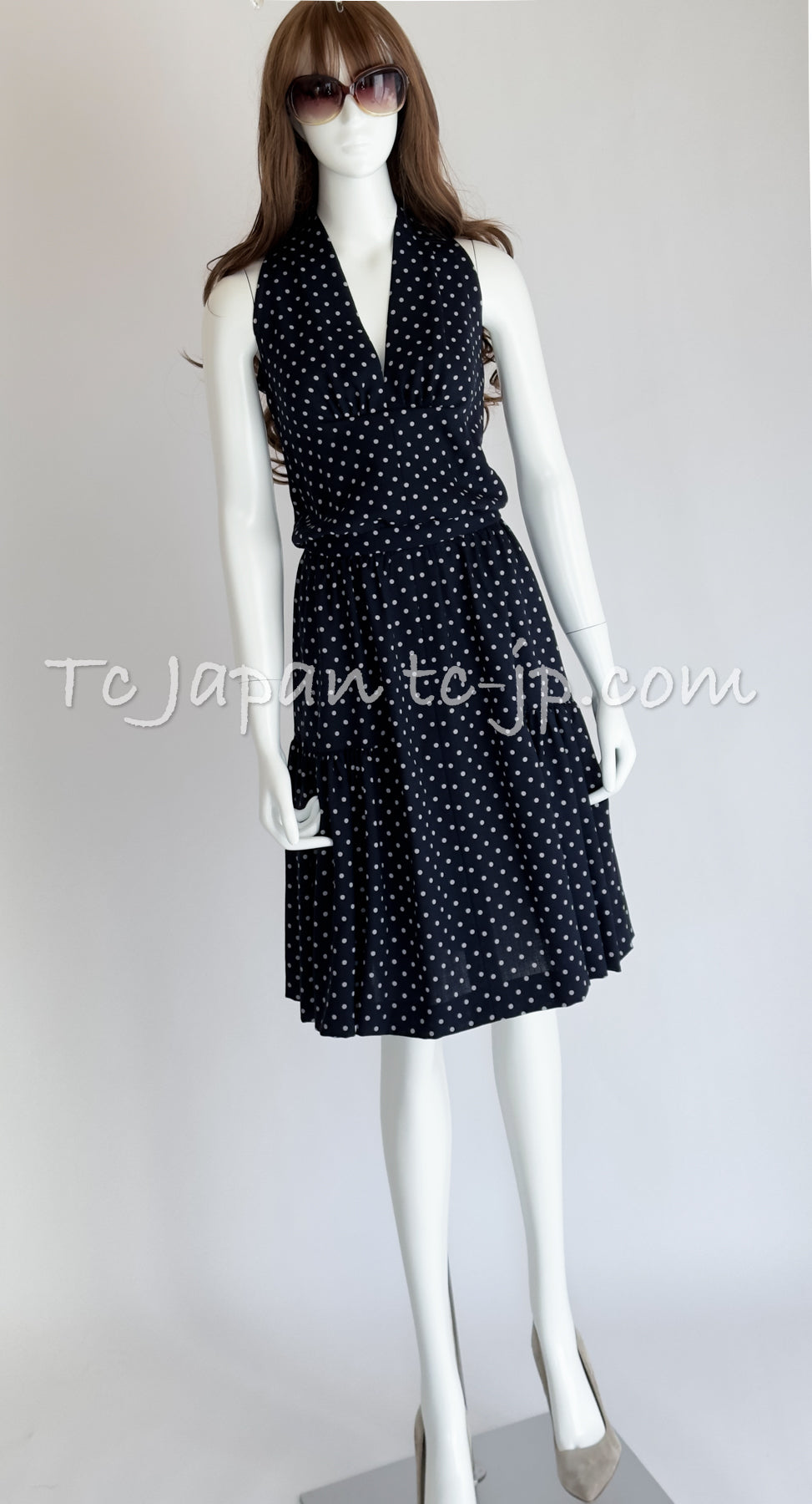 シャネル ブラック・ベージュ・ドット柄・ワンピース CHANEL 90S Black Beige Dot Print Dress – TC JAPAN