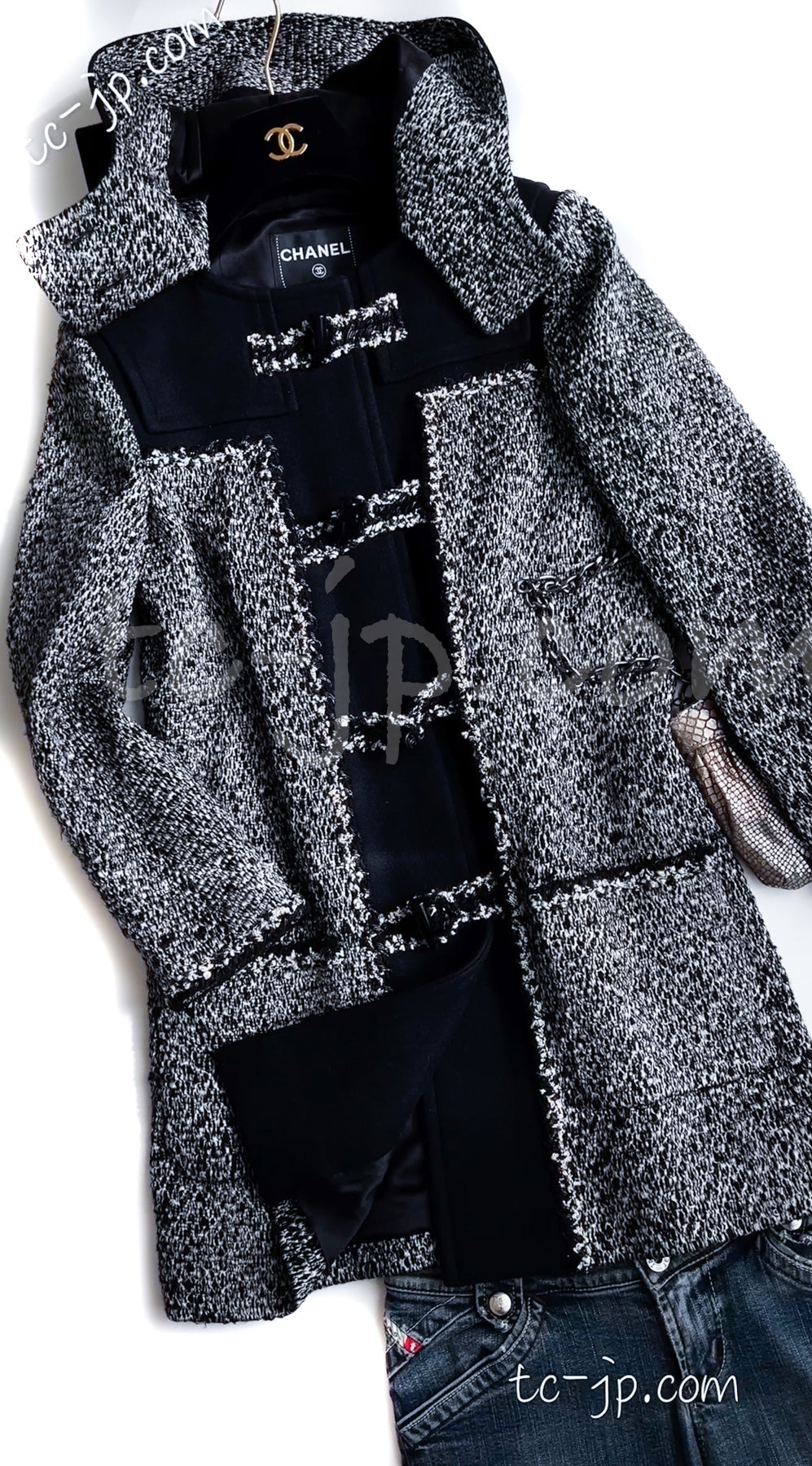 CHANEL 11A Black Gray Wool Duffle Coat 36 38 シャネル ブラック・グレー・ウール・ダッフルコート 即発