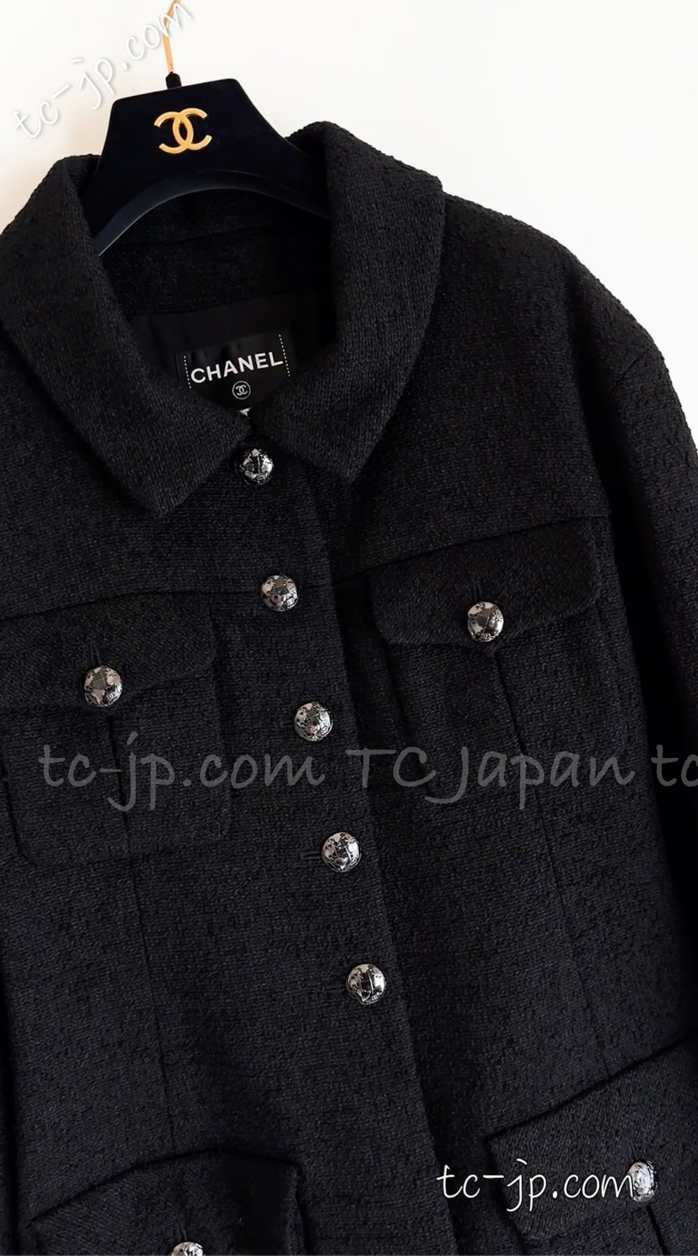 CHANEL 13A Black Wool Silk Tweed Jacket Coat 42 シャネル ブラック ウール シルク ツイード ジャケット コート 即発