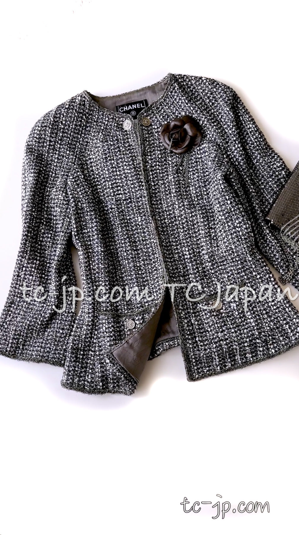 CHANEL 06S Grey Silver Metallic trim Jacket 44 46 シャネル グレー・シルバー・メタリック トリム・ジャケット