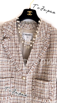CHANEL 04S Beige Ivory Tweed Jacket 48 シャネル ベージュ・アイボリー・ツイード・ジャケット