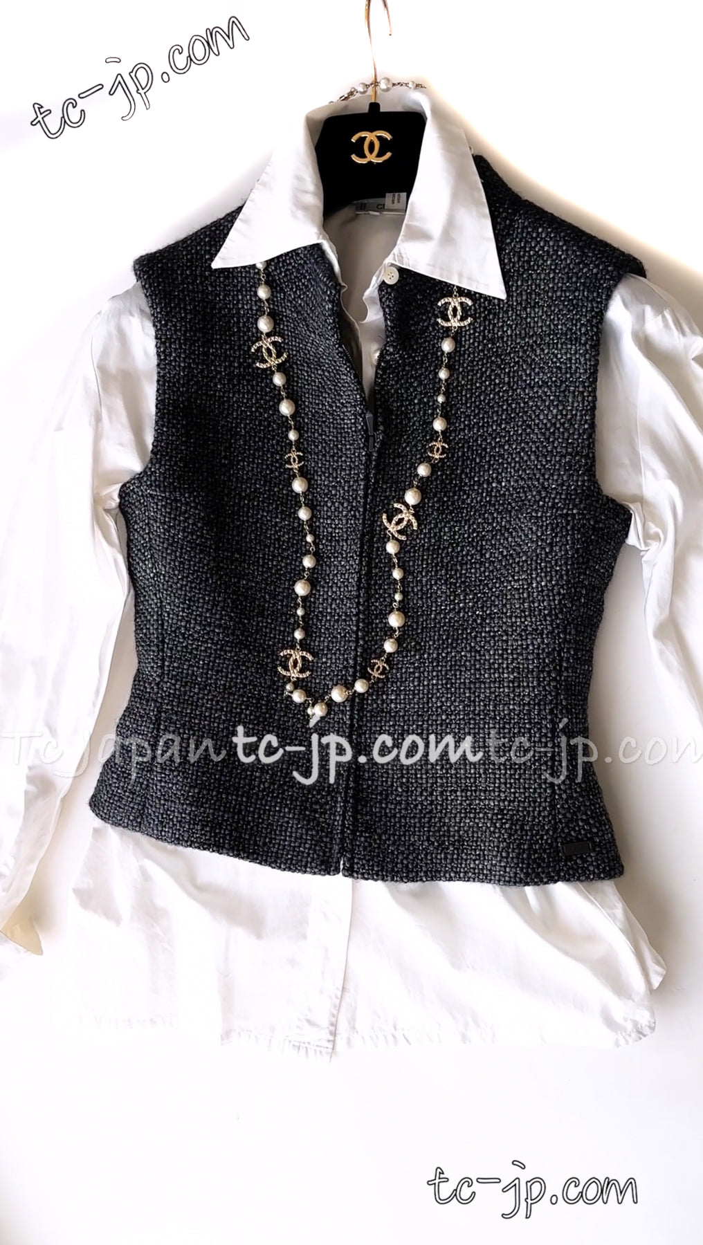 CHANEL 00A Dark Gray Zipper Setup Vest Skirt 34 36 シャネル  訳あり！ダークグレー・ジップアップ・ベスト・セットアップ・スカート 即発