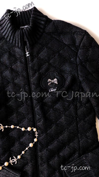 CHANEL 09A Black Quilted Wool Zipper Jacket Cardigan 36 38 40 シャネル ブラック キルト ウール ジッパー ジャケット カーディガン 即発