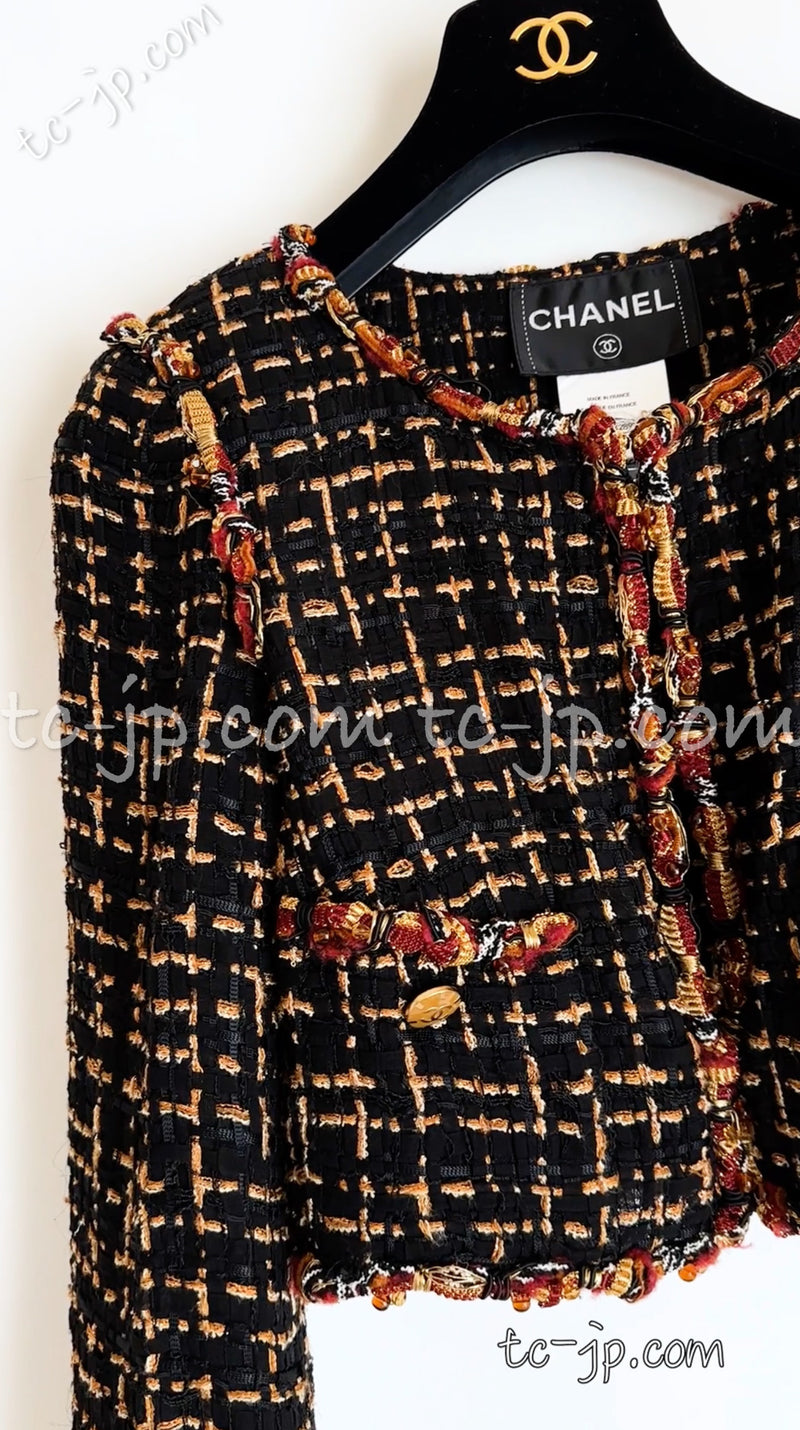 CHANEL 11C Black Brown Gold Beaded Braided Trim Jacket Dress 36 シャネル ブラック・ブラウン・ゴールド・ビーズ・ブレイドトリム・ジャケット・ワンピース 即発