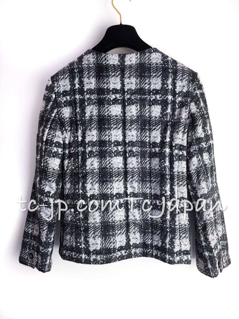 CHANEL 13A Black Nylon Zipper Tweed Print Pattern Jacket 42 シャネル  ツイード柄・プリント・ジッパー・ジャケット 即発