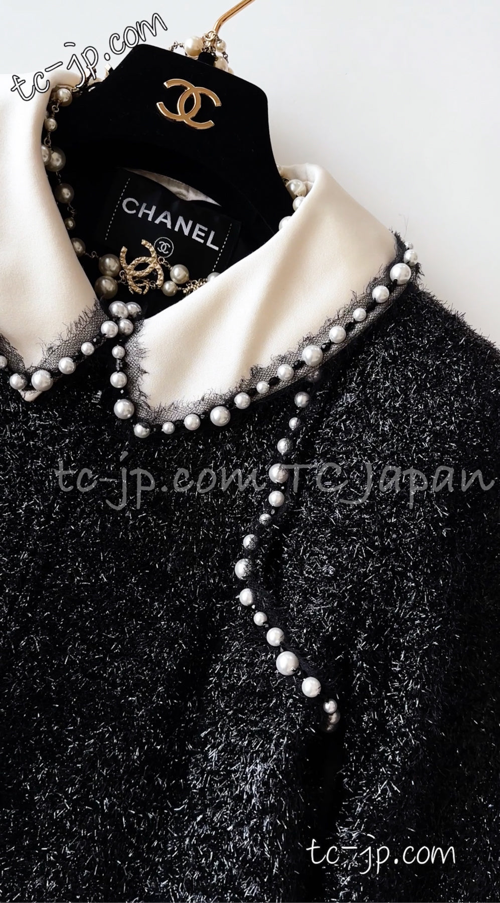 CHANEL 17A Metallic Navy Pearl Fringe Wool Jacket 34 シャネル