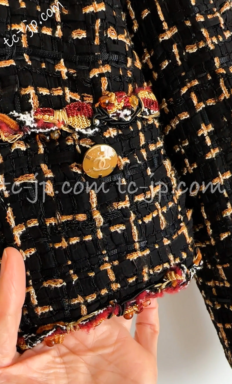 CHANEL 11C Black Brown Gold Beaded Braided Trim Jacket Dress 36 シャネル ブラック・ブラウン・ゴールド・ビーズ・ブレイドトリム・ジャケット・ワンピース 即発