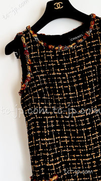 CHANEL 11C Black Brown Gold Beaded Braided Trim Jacket Dress 36 シャネル ブラック・ブラウン・ゴールド・ビーズ・ブレイドトリム・ジャケット・ワンピース 即発