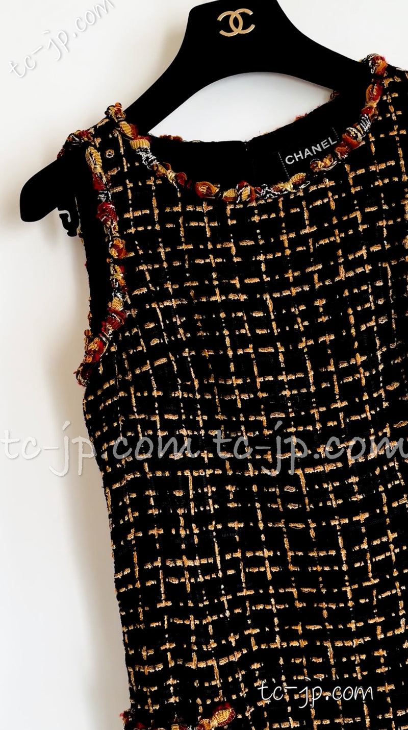 CHANEL 11C Black Brown Gold Beaded Braided Trim Jacket Dress 36 シャネル ブラック・ブラウン・ゴールド・ビーズ・ブレイドトリム・ジャケット・ワンピース 即発