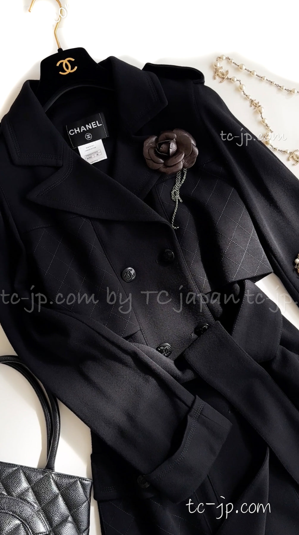 CHANEL 11A Wool Jersey Trench Coat Black or Grey 38 シャネル ブラック・グレー・トレンチ・コート  即発