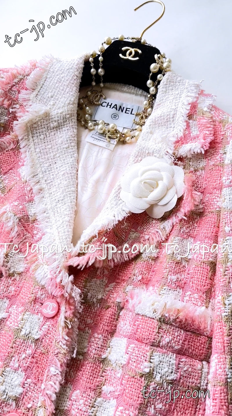 CHANEL 04C Pink White Tweed Fringe Jacket 36 38 40 42 44 シャネル ピンク・ホワイト・ツイード・フリンジ・ジャケット 即発