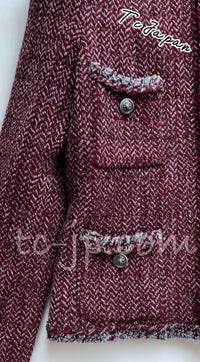 CHANEL 08A Red Grey Wool Tweed Jacket Skirt Suit 36 シャネル レッド・グレー・ウール・ツイード・ジャケット・スカート スーツ