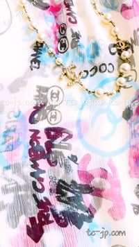 CHANEL 07C Silk Shiffon 100 % CC Logo Graffiti Blouse Tops 40 シャネル カイリー・ミノーグ着・グラフィティ・シルクシフォン・ブラウス・トップス 即発 - TC JAPAN