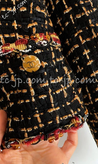 CHANEL 11C Black Brown Gold Beaded Braided Trim Jacket Dress 36 シャネル ブラック・ブラウン・ゴールド・ビーズ・ブレイドトリム・ジャケット・ワンピース 即発