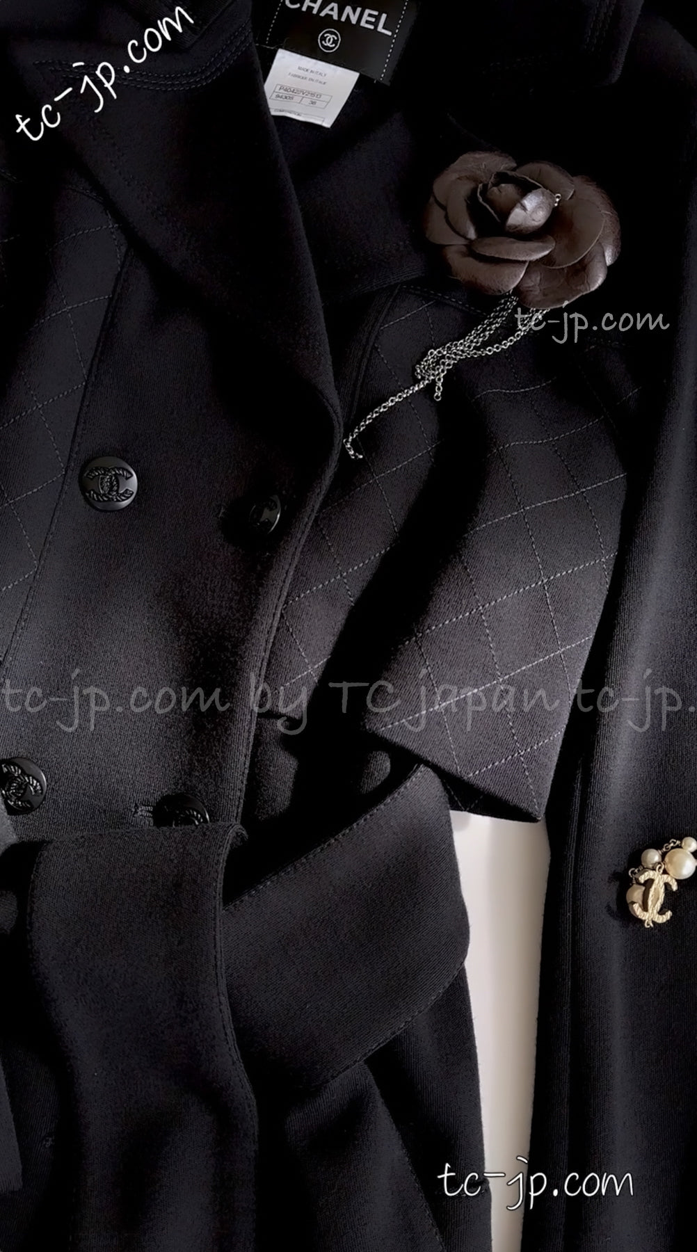 CHANEL 11A Wool Jersey Trench Coat Black or Grey 38 シャネル ブラック・グレー・トレンチ・コート  即発