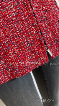 CHANEL 19PS Red Pearl Logo Buttons Tweed Jacket 46 シャネル レッド パールロゴボタン  ツイード ジャケット 即発