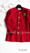 CHANEL 92A Vintage Red Gold Buttons Tweed Jacket 42 シャネル ヴィンテージ・レッド・ゴールドボタン・ツイード・ジャケット 即発