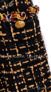 CHANEL 11C Black Brown Gold Beaded Braided Trim Jacket Dress 36 シャネル ブラック・ブラウン・ゴールド・ビーズ・ブレイドトリム・ジャケット・ワンピース 即発