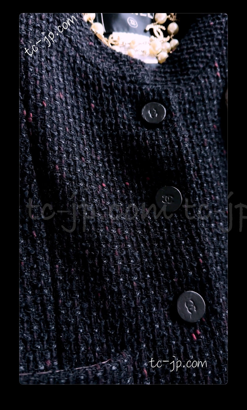 CHANEL 01A Black Wine Collarless Wool Tweed Jacket 36 シャネル ブラック・ワイン・ウール・ツイード・ジャケット 即発