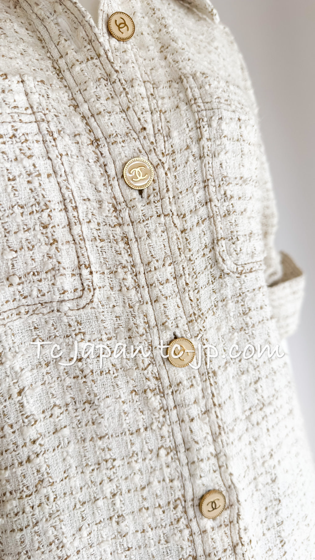 CHANEL 01S Ecru Ivory Shirts Cardigan Jacket 36 38 シャネル エクリュ・アイボリー・シャツ・カーディガンジャケット 即発