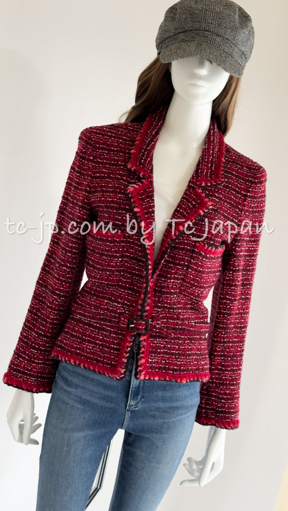 CHANEL 01A Red Pink Wool Tweed  Dress 38 40 シャネル レッド ピンク ウール ツイード ワンピース 即発